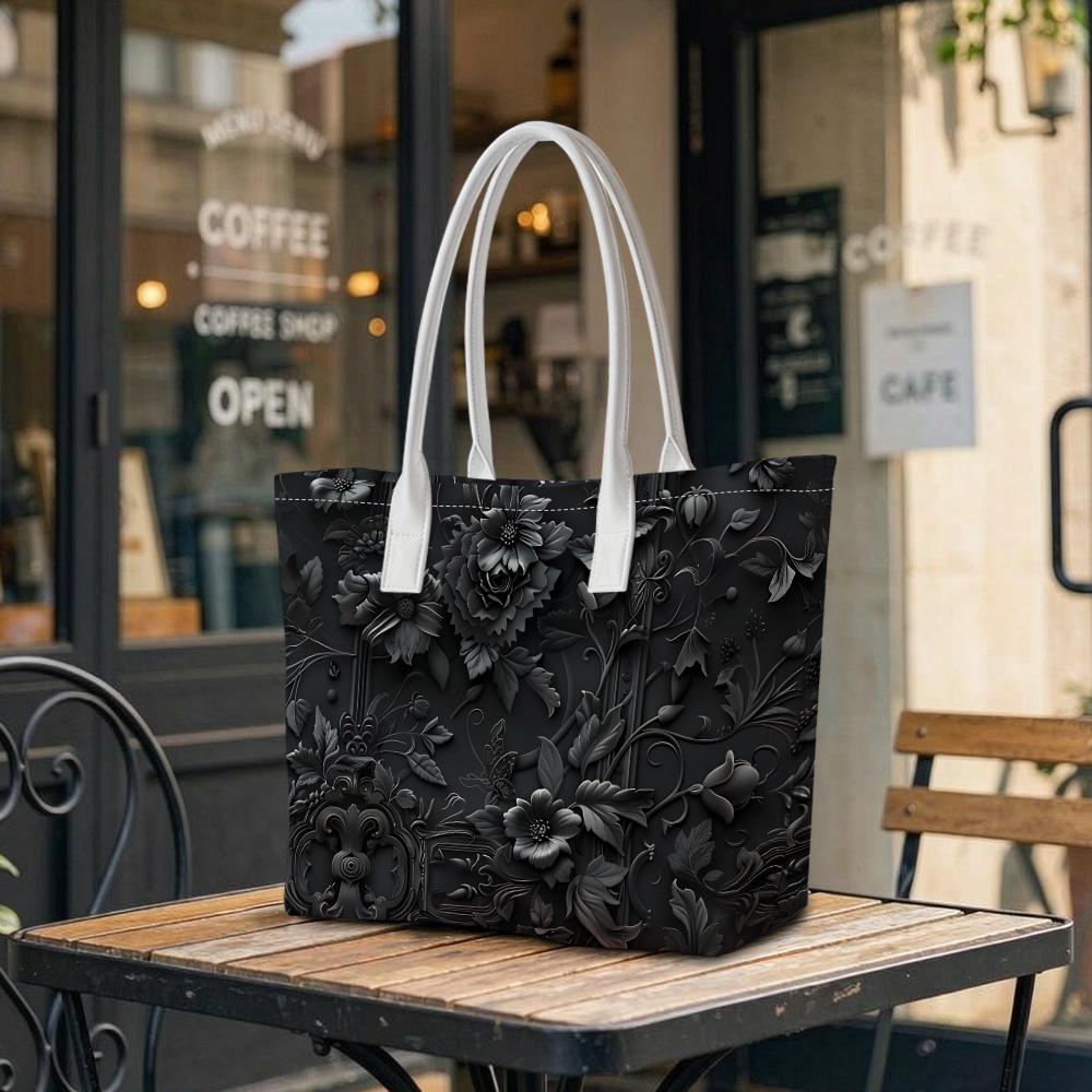 Gothic Embossed Flower Shoulder Bag Fashion Large Capacity Daily Tote for Women Casual Commute Portable Handbag