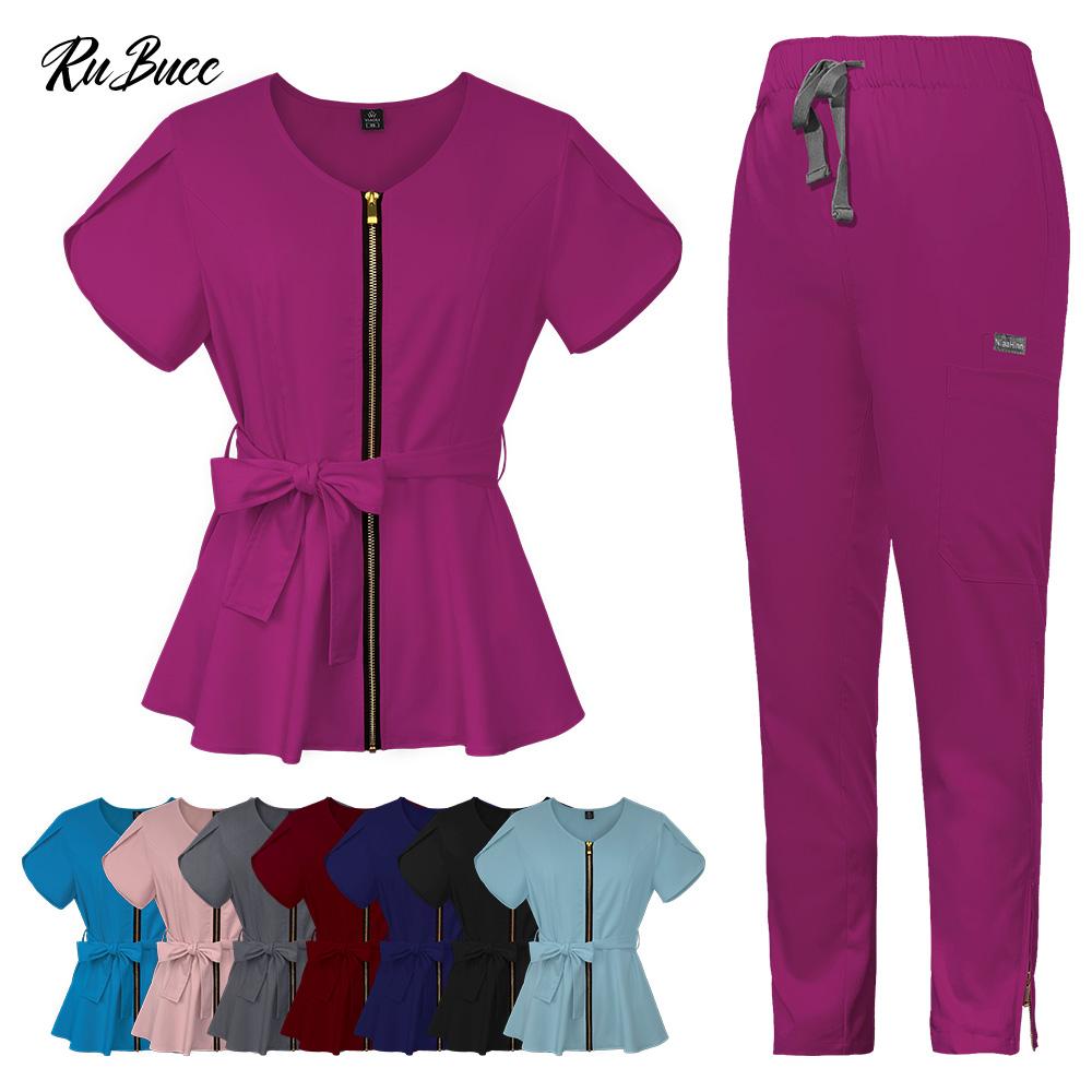 Набор для косметолога Униформа для ветеринарной клиники Медицинская униформа Комплект медсестры с коротким рукавом Медицинская женская униформа Костюм для операционной Комбинезон