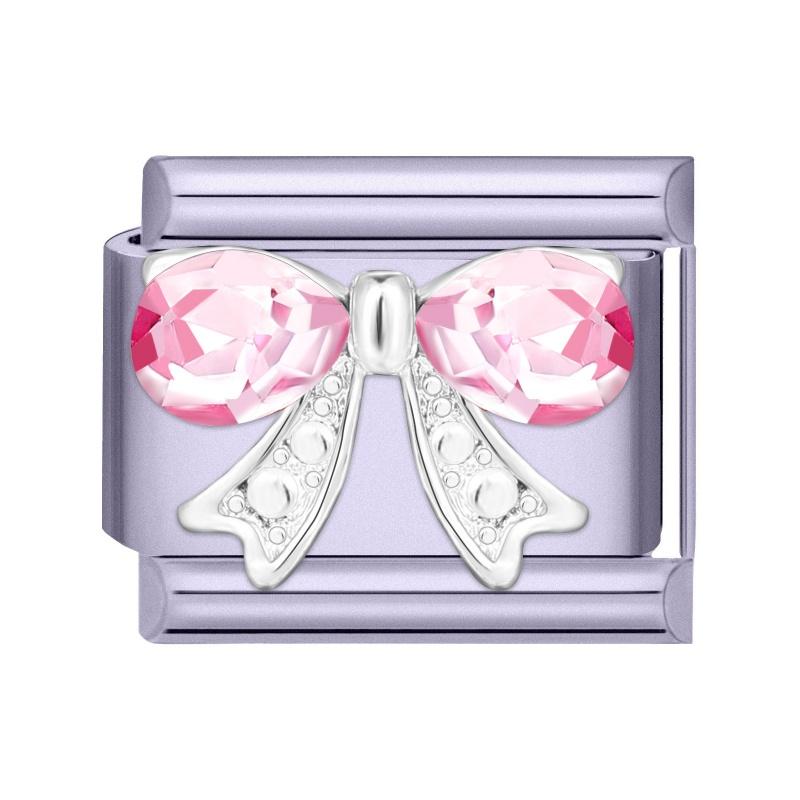 Y2K Zircon Bow Butterfly Heart Moon Pink Purple Blue Italian Charm Links Fit 9MM Stainless Steel Bracelet Women DIY Making Gifts