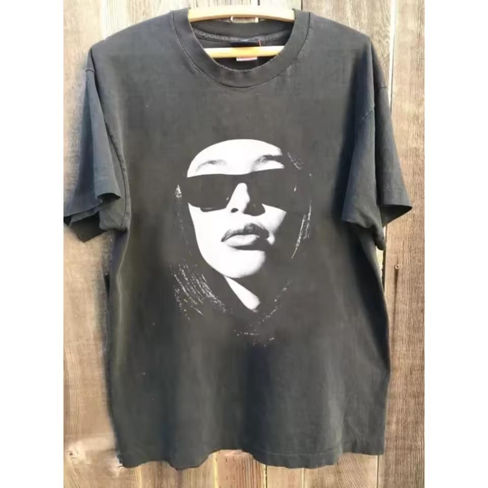Aaliyah Retro Charcoal Gray T-shirt for Men's Spring and Summer New Style Harajuku Style Casual Suitable for Both Men and Women