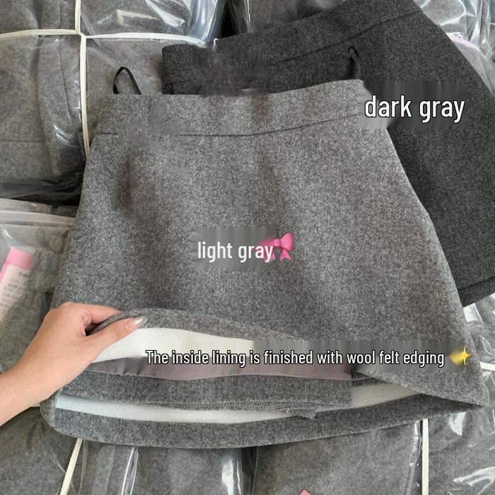 Korean Style Gray Wool High-Waist Skirt with Elastic Waistband - Versatile, Slimming, Bodycon Design