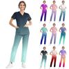 Women's Short Sleeve V Neck Gradation Chest Pocket Work Top Elastic Waist Pants Two Piece Work Set,3 Pockets,Scrubs Tops For Women