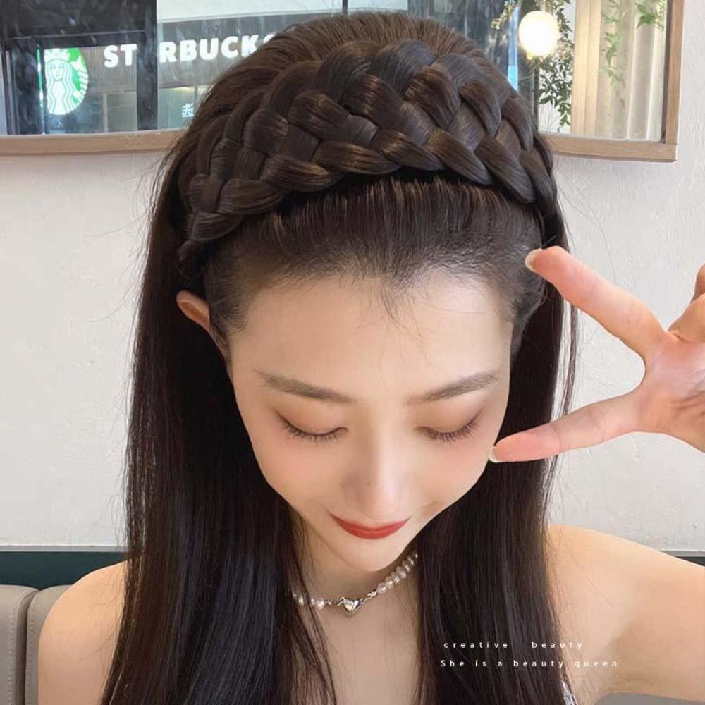 Artifact Non-slip Twist Braided Female Hairbands Wide Hair Hoop Korean Style Headwear Wig Headband