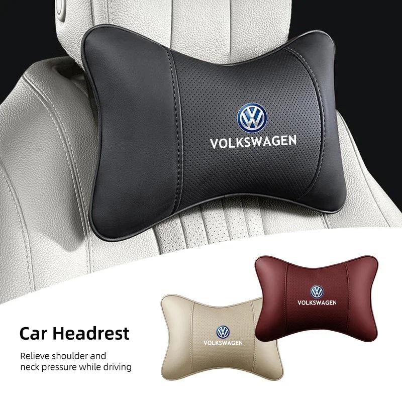 1Pcs Car Seat Headrest Auto Logo Neck Head Pillow Tools For VW R Line GTI Atlas Jetta Touareg Variant Golf Polo Taos PassatAL6