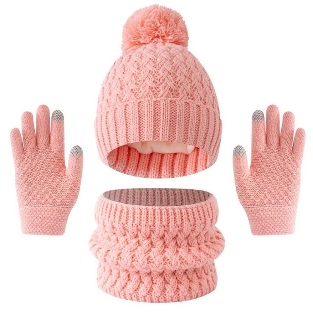 Pompom Baby Hat Scarf Gloves Set Solid Color Kids Hat Set Comfortable Toddler Knitted Hat  Boys