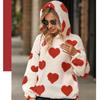 Omen's Autumn and Winter Heart-Shaped Printed Plush Hoodie Pullover Long Sleeved Thick Warm and Loose Fitting Hoodie