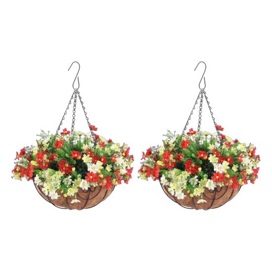 Yousheng Christmas Hanging Baskets Pre-Lit Artificial Basket with LED Lights Pine Cones Berries Winter Outdoor Planter for Outside Porch Front Door