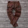 Chinese Size Vintage Gray Genuine Cowhide Leather Pants Men Motorcycle Biker Leather Trousers Autumn Winter Men Leather Pants