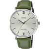 Мужские кварцевые часы Серебристые Зеленый кожаный ремешок Mtp Vt01l 3b