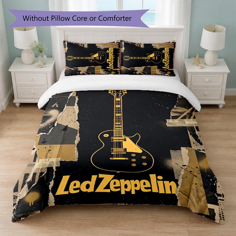 Led Zeppelin Print 3Pcs Bedding Set Duvet Cover With Two Pillowcases Soft Bed Linen For Household Bedroom