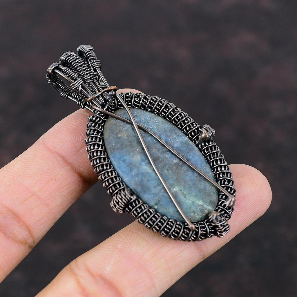 Ruby In Blue Kyanite Pendant Copper Wire Wrapped Gemstone Pendant Handmade Unique Copper Jewelry Designer Pendant For Gift Wire Wrap Jewelry