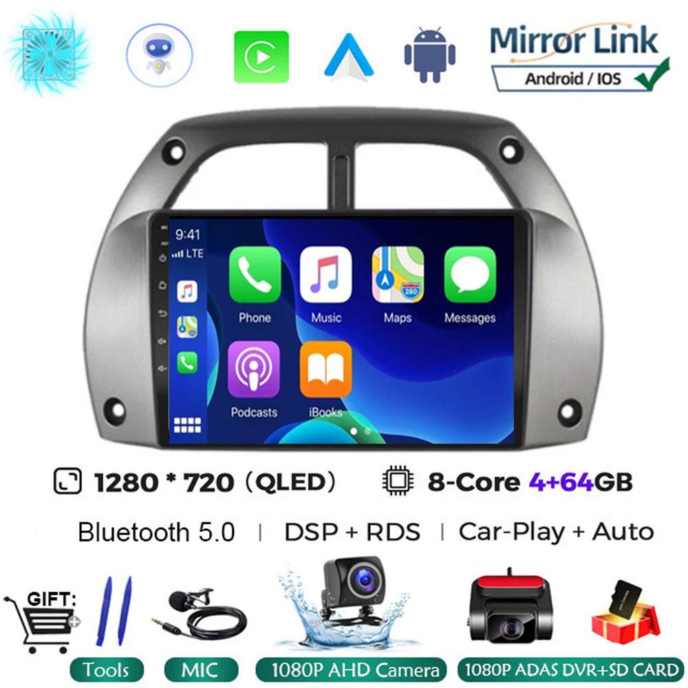 Android 14 Car Radio For Toyota RAV4 Rav 4 2001 - 2006 Multimedia Player Carplay QLED Touch Screen Auto Stereo 4G WIFI