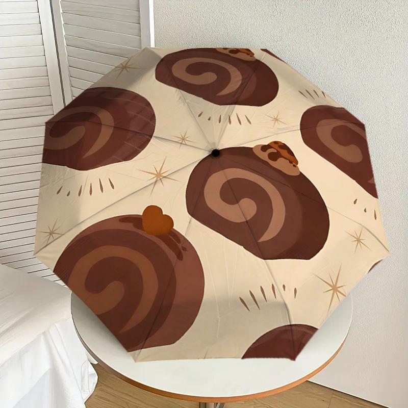 1PC Cinnamon Roll Umbrella-8-Rib Reinforced Portable Folding Travel Suitable for All Seasons Outdoor Daily Use-H0377