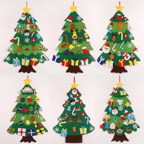 Новогодняя елка из фетра для малышей, светодиодная подсветка, набор для самостоятельной сборки новогодней елки с Санта-Клаусом и снеговиком