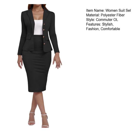 Женский деловой костюм с юбкой, пиджак с длинным рукавом и юбка-карандаш, повседневный офисный комплект из 2 предметов