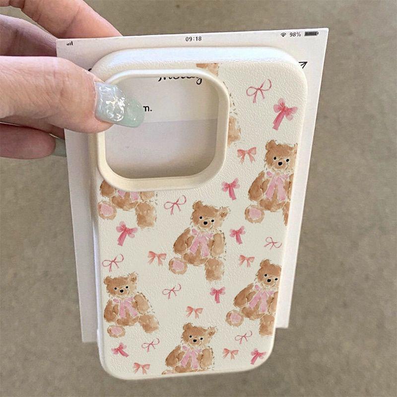 Очаровательный Розовый Бантик Медведь Дизайн ТПУ Чехол для iPhone 17 Pro Max 16 Plus 15 14 13 12 11 XS XR X 16E 17 Air Ударопрочный Мягкий ТПУ Чехол