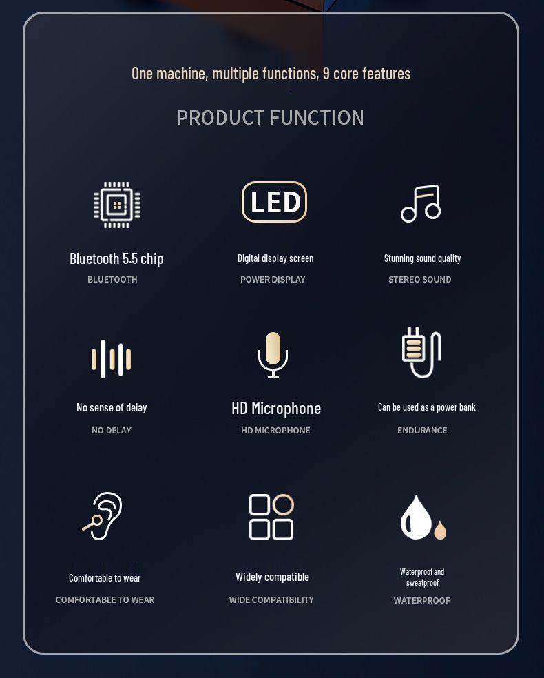 2025 Wireless Bluetooth 5.5 Headphones - Heavy Bass, Binaural Sports, Compatible with Huawei, Apple, Xiaomi, OPPO, Free Shipping