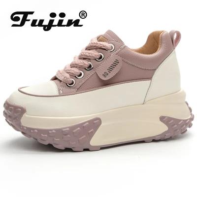 Fujin/7 см из натуральной кожи на танкетке, модные женские весенние удобные осенние массивные кроссовки, дышащая обувь разного цвета