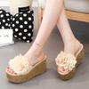 Trendy Cool Slippers 2024 Summer Style Slope Heel Thick Bottom Anti Slip Bohemian Flower Comfortable Versatile Women's Slippers