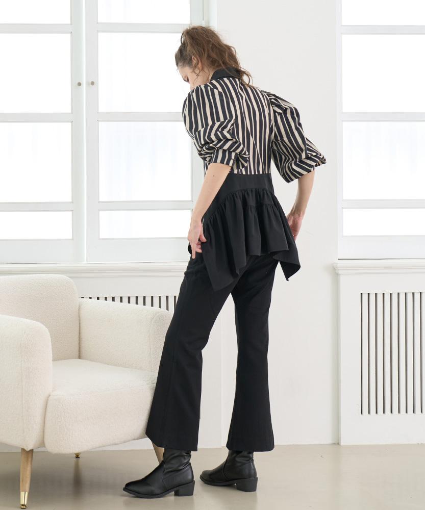 LBYL Front Slit Black Fleece-Lined Bootcut Pants