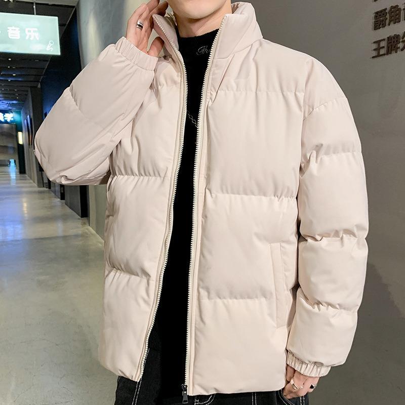 Зимняя новинка, простая спортивная утепленная хлопковая одежда с воротником-стойкой, однотонное парное свободное трендовое хлопковое пальто