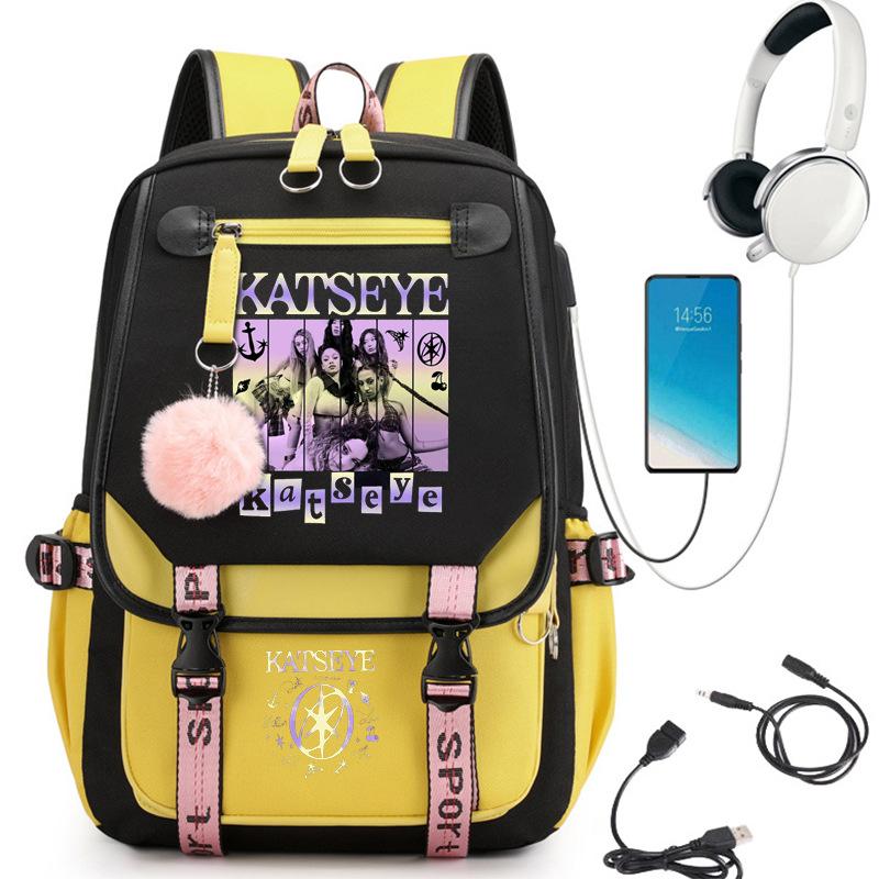 Katseye Music Korean Girl Group Print Backpack for Elementary Middle School Students Lightweight Large Capacity Pink