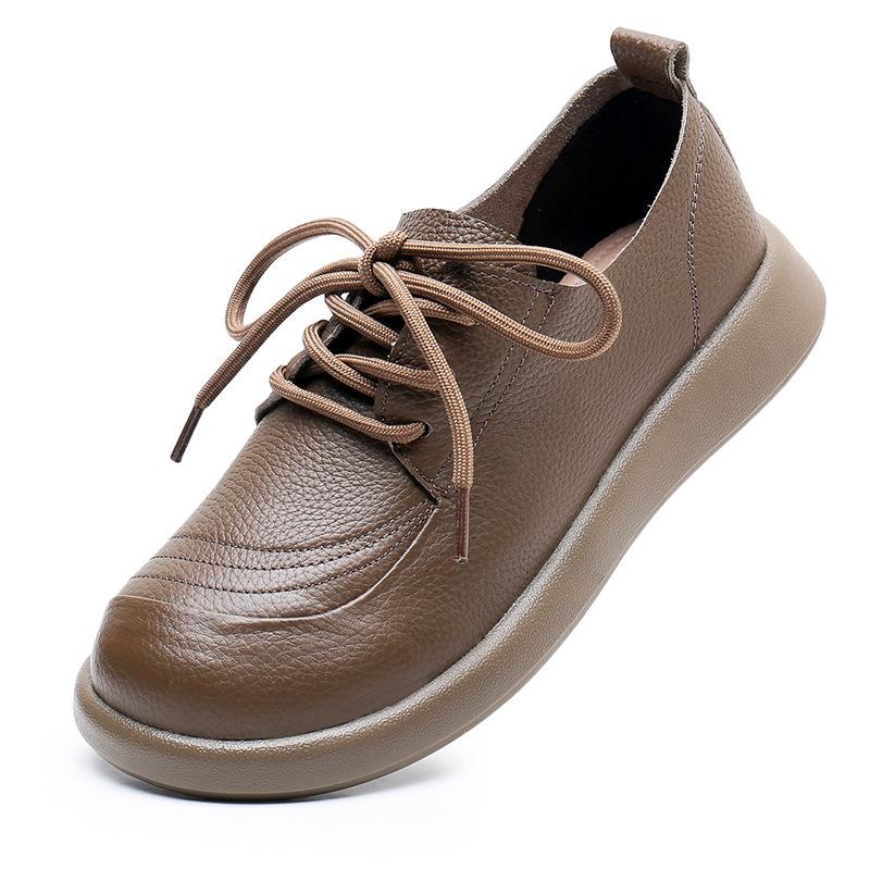 Модные лоферы GKTINOO из натуральной коровьей кожи, женские туфли на плоской мягкой подошве, осень 2024, с круглым носком, на шнуровке, повседневные кроссовки большого размера