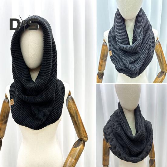 Winter Wool Knitting Scarf Women Men Solid Color Dual Use Shawl Scarf Twist Texture Versatile Warm Hat Scarf