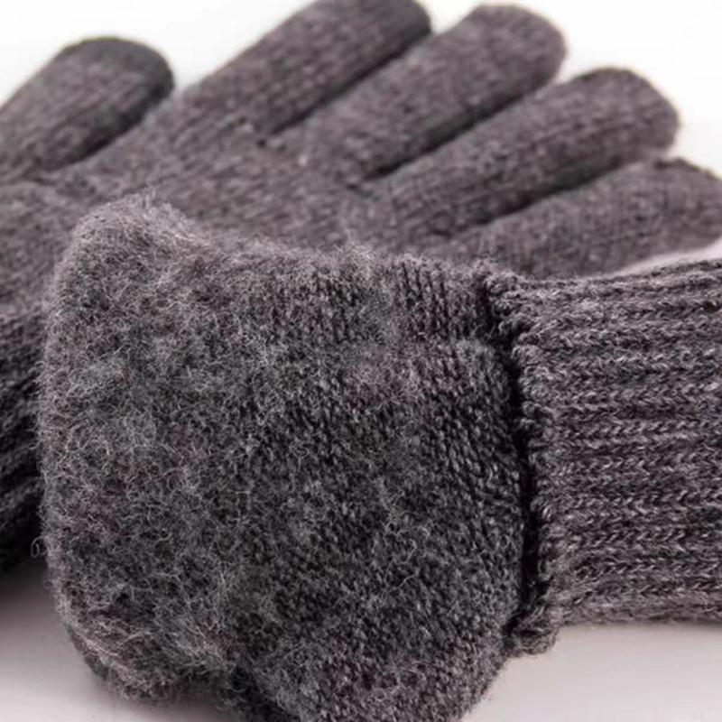 Wool Cycling Cycling Cold-proof Student Gloves Men's Autumn and Winter Warm Solid Color Velvet Finger Knitting