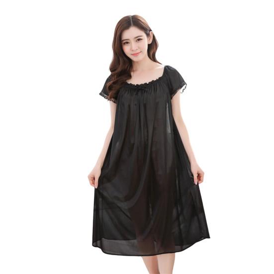 Chic Solid Color Smooth Surface Sleepwear Lightweight Quick Dry Women Nightdress for Adult Nightie Dress