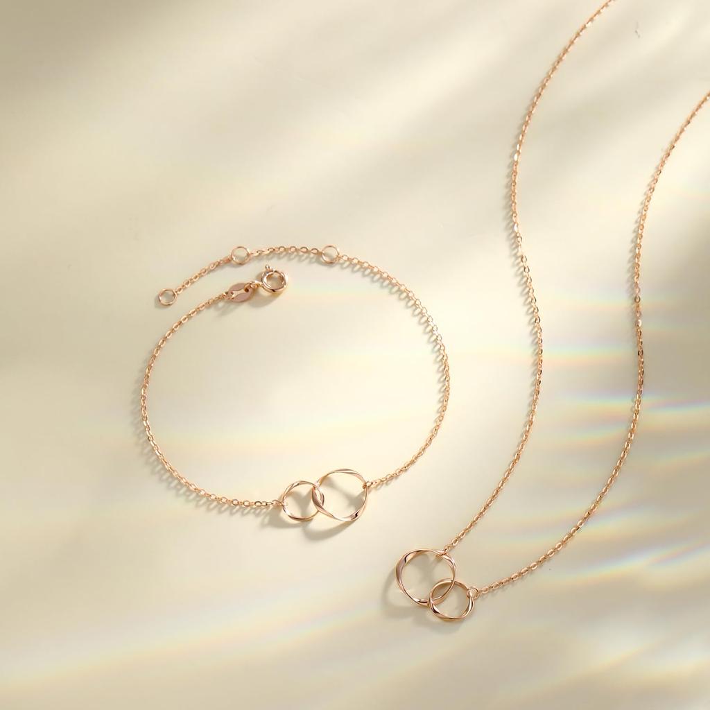 Ожерелье K18 Розовое золото Двойная петля Подвеска Мёбиуса Качающийся День Рождество День рождения Юбилей Подарок Включая подарочную упаковку [FANCIME] Женское