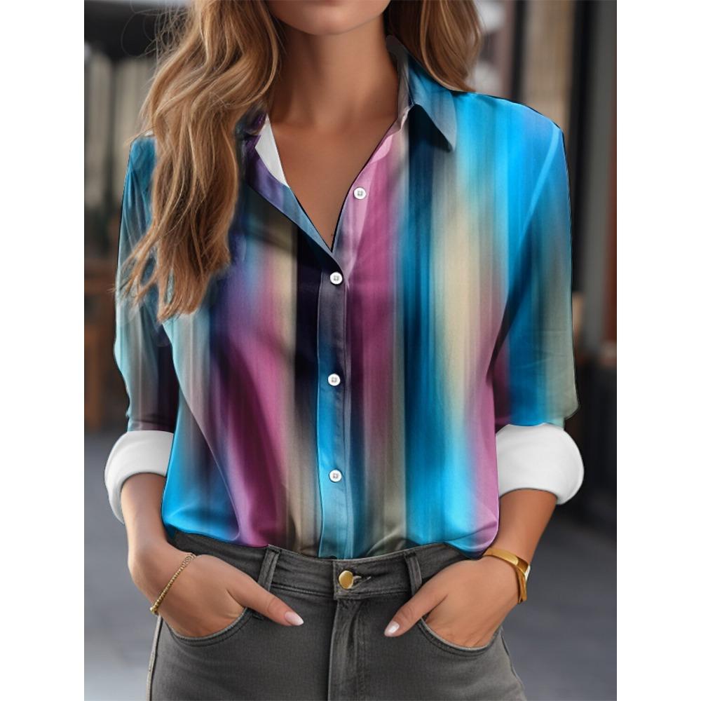 Женская Модная Блузка с Цветочными Блоками и Пуговицами Блузка с Воротником-Лацканами Женские Рубашки с Длинным Рукавом Женская Одежда Женская Одежда