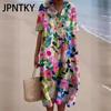 JPNTKY Women's Fashion Summer Spring Floral Print Short Sleeve V-Neck Casual Dresses