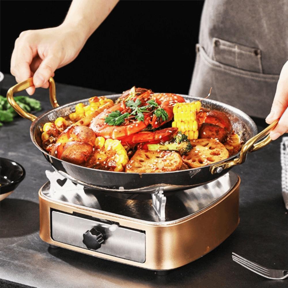 Flat Bottom Seafood Rice Pot Stainless Steel Stock Pot Hammer Grain Seafood Paella Pan  Cooking