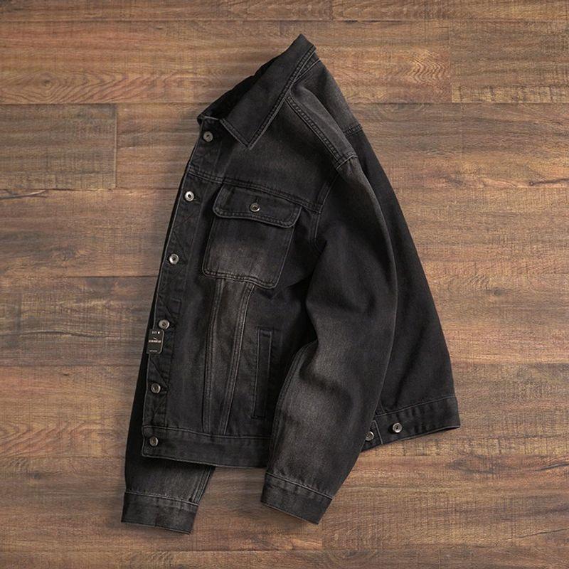 Retro Thickened Workwear Denim Jacket for Men, Autumn and Winter Short Style, Export Men's Clothing, Washed, Structured Shoulder, Stiff Jacket