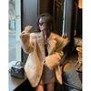 Pink Lapel Woolen Plush Coats Women Elegant Long Sleeve Button Office Lady Blazer Jacket Winter Fashion Packet Loose Coat