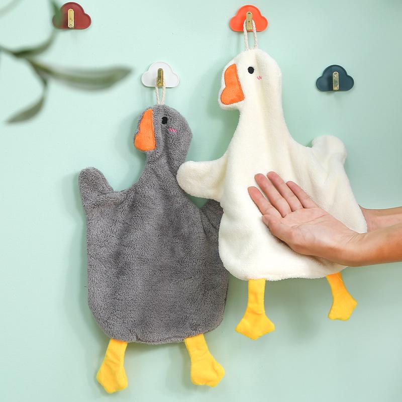 Милое Гусь Коралловый Флис Подвесное Полотенце для Рук - Мультяшное Впитывающее Кухонное Полотенце