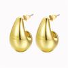 Vintage Gold Plated Chunky Dome Drop Earrings for Women Glossy Stainless Steel Thick Teardrop Earrings Dupes Lightweight Hoops