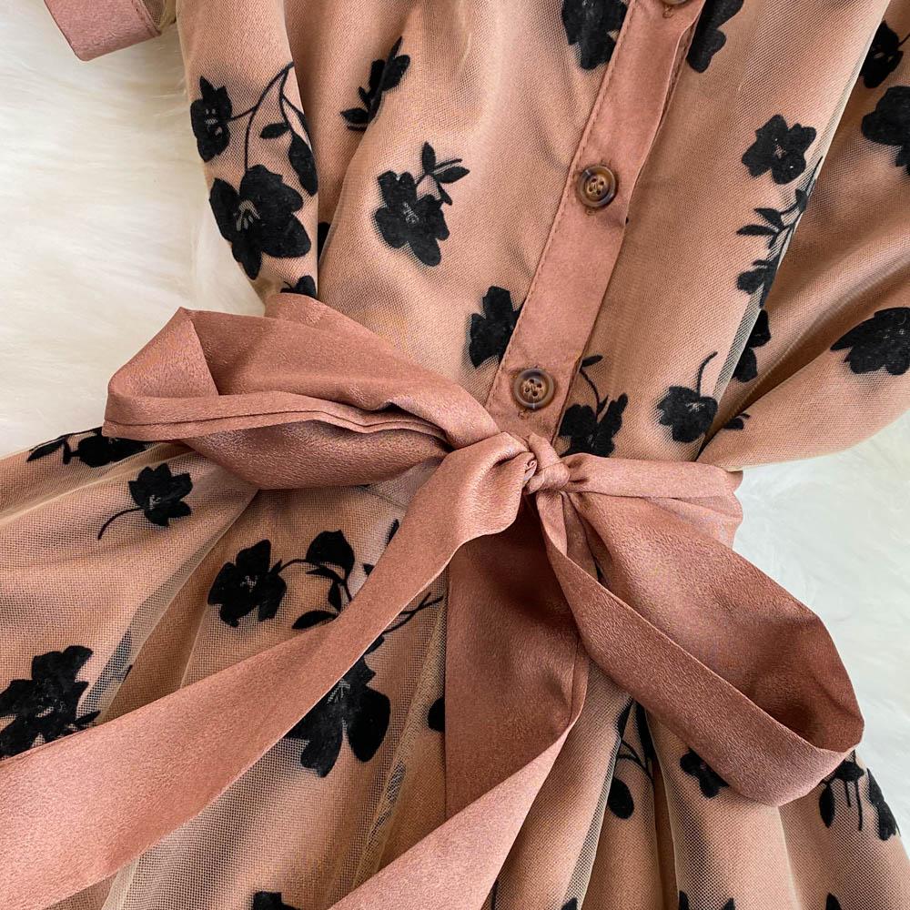 RUGOD Summer Retro Embroidered Waist Slim A-line Dress Elegant Large Swing Long Dress