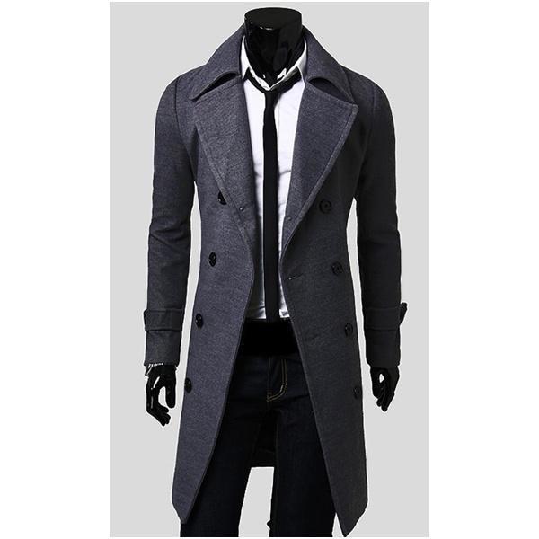 Мужская мода Длинный плащ Флисовая шерстяная куртка Slim Fit Peacoat Пальто