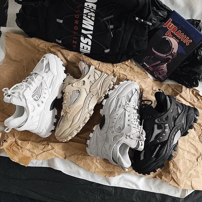 Vulcanized Shoes Luxury Sneakers Men's Harajuku Chunky Sneakers Autumn Black Running Footwear Male High Fashion Zapatos Hombre