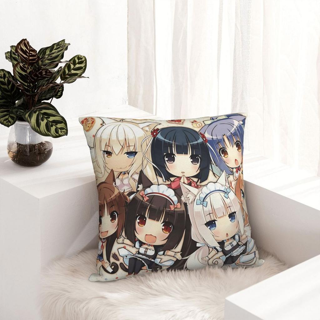 Nekoparas Chocola Vanilla Kashou Shigure Pillowcase Polyester Cushion Cover Gift Pillow Case Cover Bedroom Dropshipping 45*45Cm