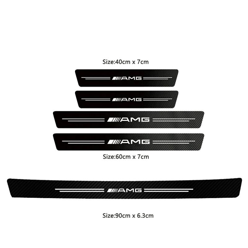 YWP4 1/4/5Pcs Leather Car Door Sill Plate Paint Protectors Stickers For Mercedes Benz AMG W205 C300 W203 W206 W108 W124 W126 W140
