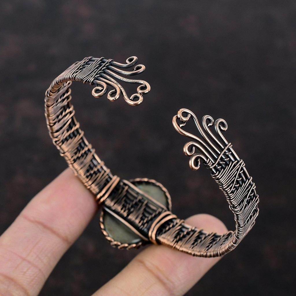 Лабрадорит Медный Браслет-манжета Проволочная обмотка Регулируемый Браслет-манжета Драгоценный Камень Браслет Ручной Работы Медная Проволока Ювелирные Изделия Подарок На Годовщину