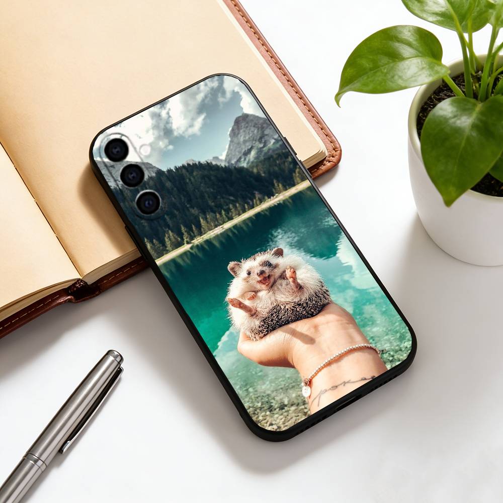Милый ежик Чехол для телефона Для Samsung Galaxy A73,A72,A71,A70,A53,A52,A51,Другие Мягкий Черный Чехол