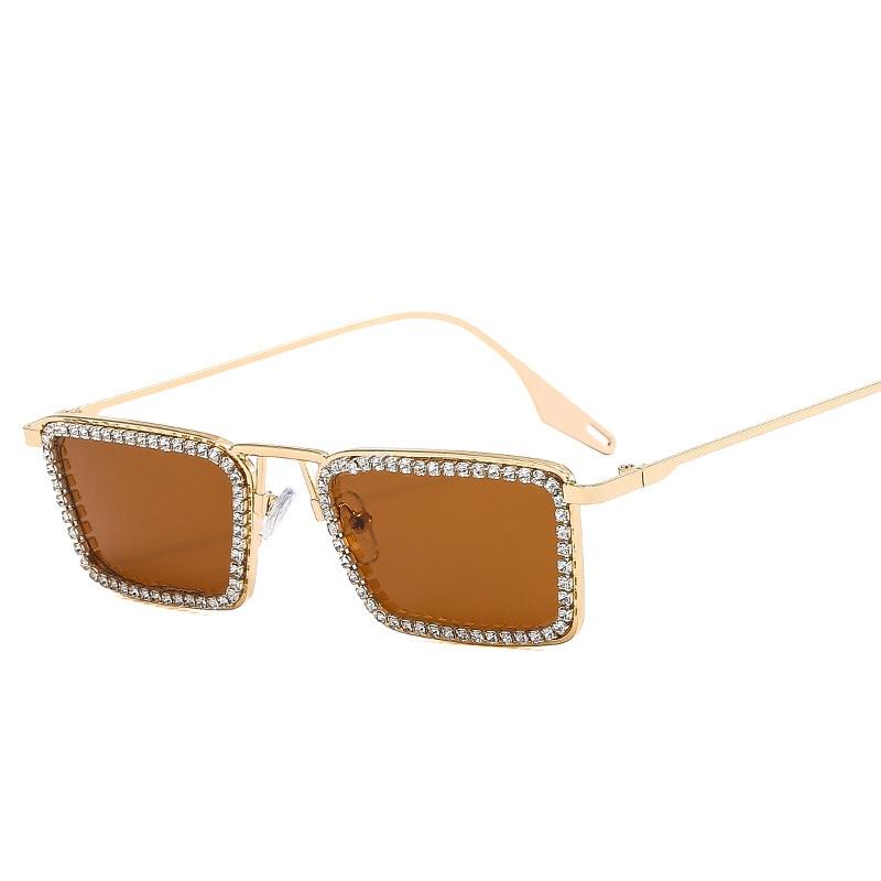 Diamond Small Rectangular Sunglasses Women Metal Frame Crystal Shades Clear Lens For Female Rhinestone Sun Glasses Premium Brand
