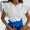 JPNTKY Женская мода Повседневный летний однотонный принт с коротким рукавом О-образным вырезом Блузки и рубашки