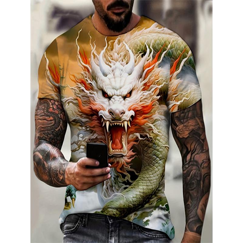 Dragon Pattern 3D Print T-Shirts Men's Streetwear Hip Hop Short Sleeve T Shirt Tees Harajuku Tops Clothing Shirt