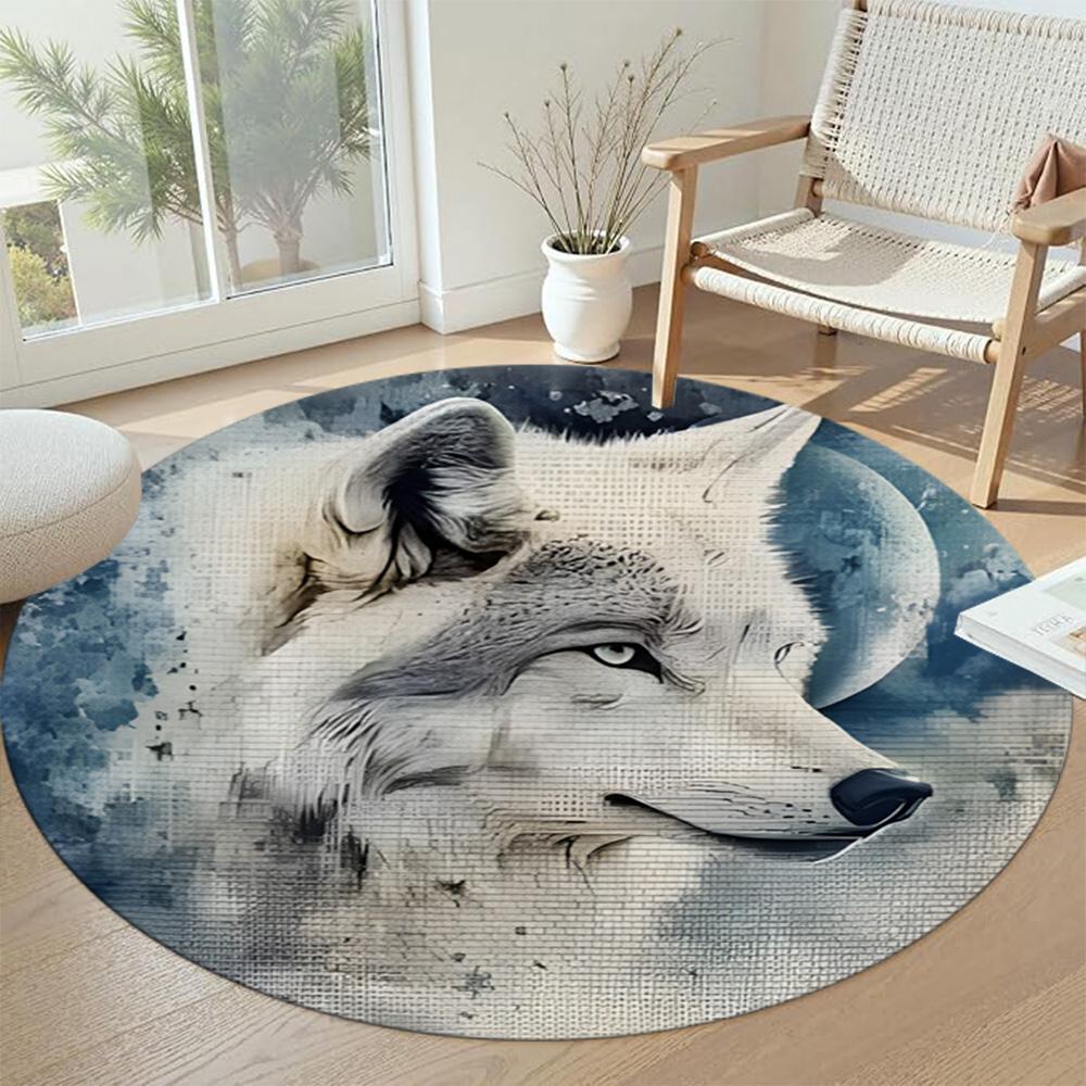 Wolf Round Carpet Design for Study room Decorate room Playrooms Game Room Anti-slip Round Rug Anime Office Decor Birthday Christmas Gift