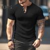 Мужская летняя футболка с короткими рукавами, приталенная, тонкая, однотонная, эластичная, на пуговицах, пуловер с v-образным вырезом, спортивный топ для фитнеса